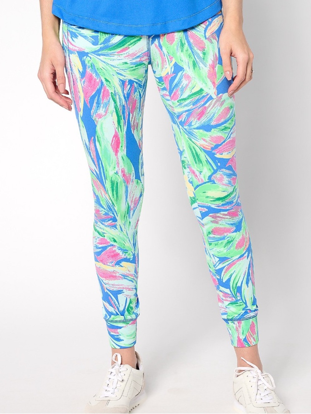 Belle Body by Kim Gravel Regular Watercolor Palm Crop Joggers-Santorini blue 1X